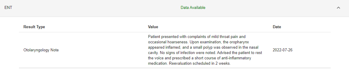 ENT information, expanded. This means ear, nose, throat. This comes from the Optimizing Sedation dashboard.