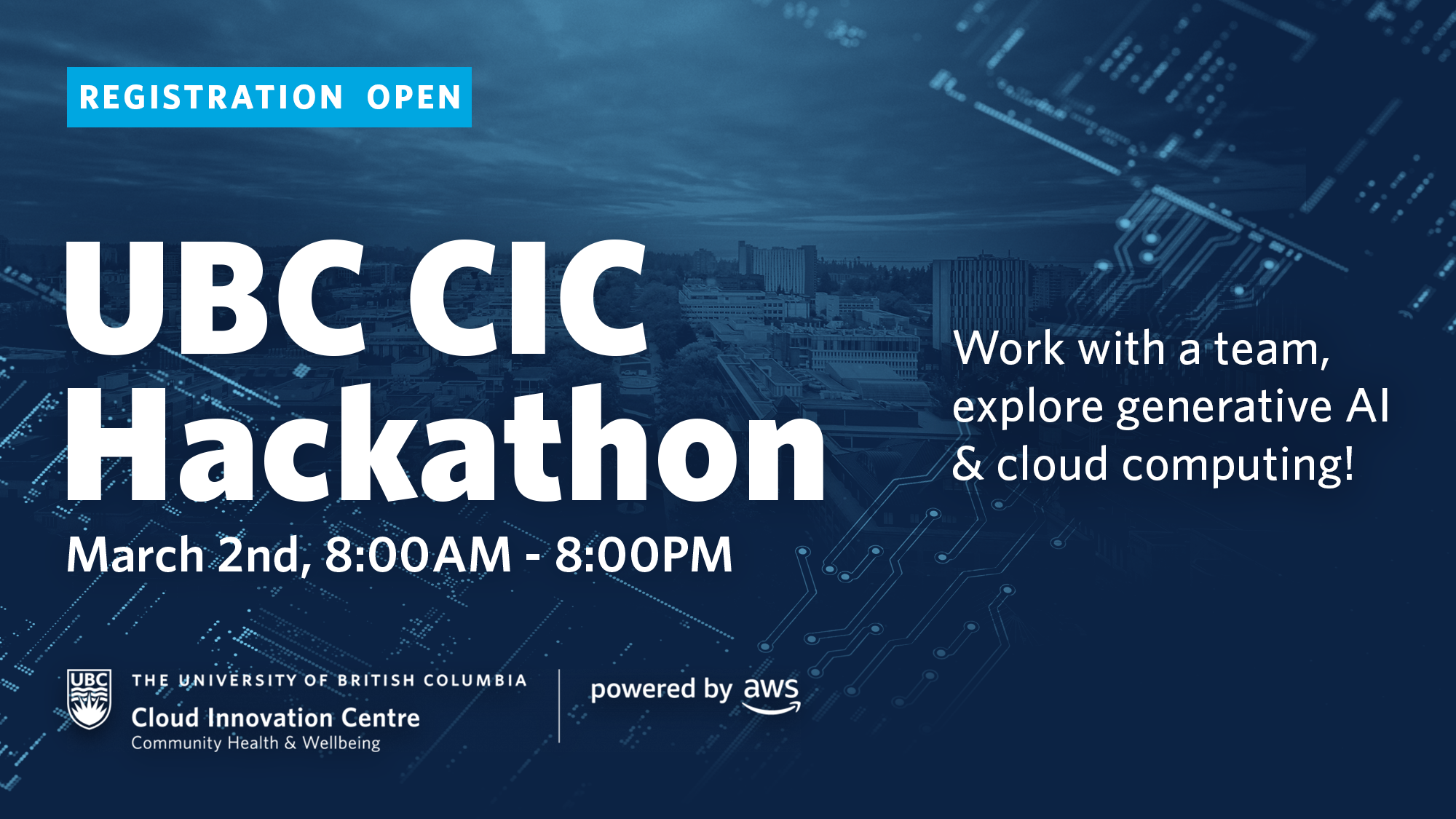Banner with general information for the CIC's inaugural Hackathon